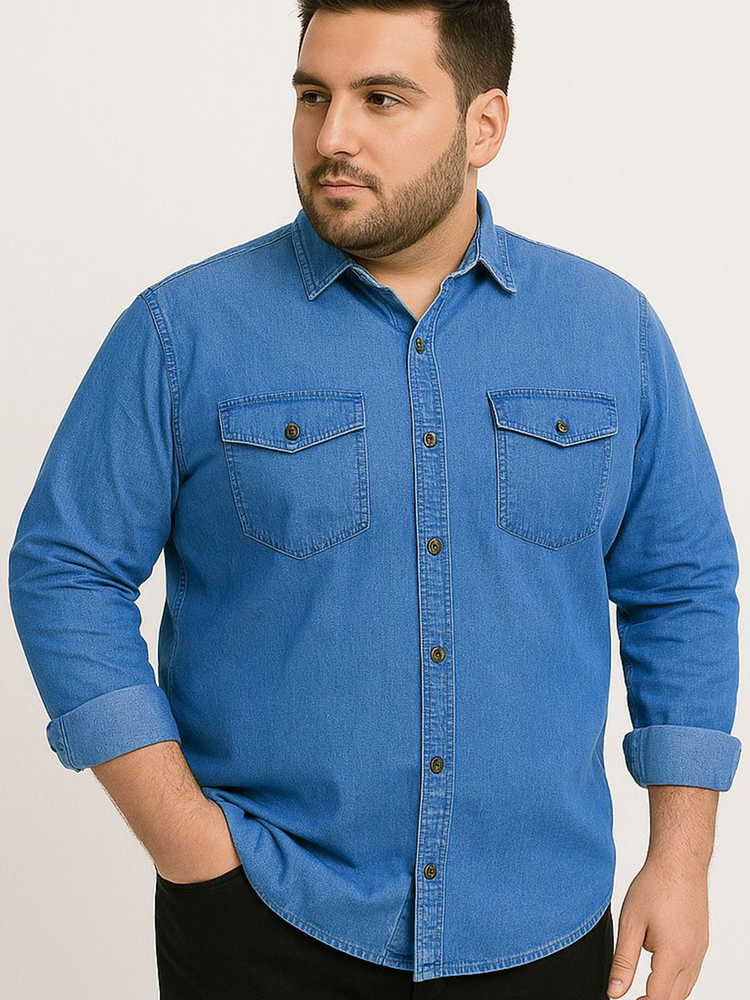 Toodle Plus Men Plus Size Denim Casual Shirts