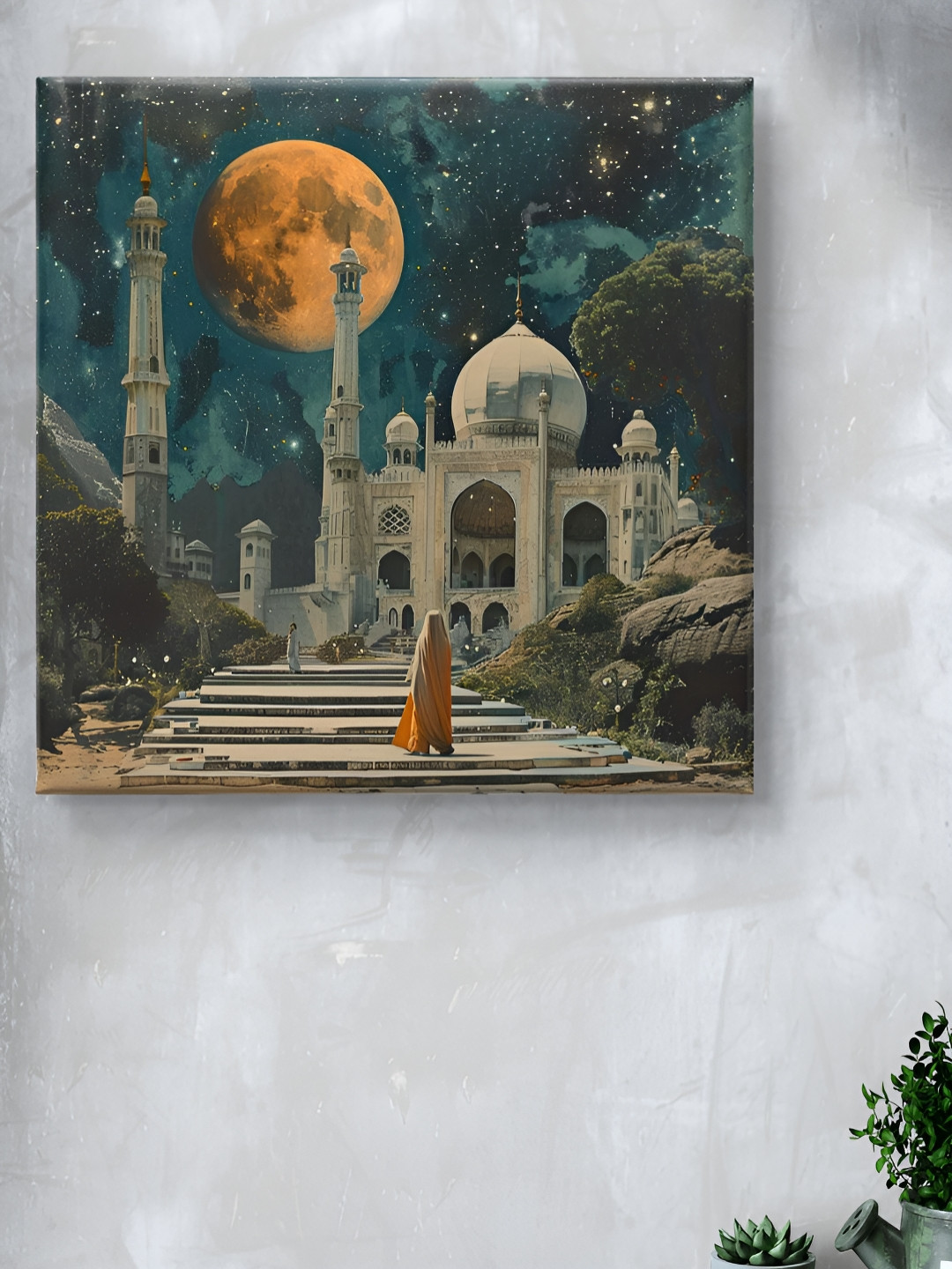 Livin'luxe Orange & Green Abstract Tajmahal Canvas Wall Art