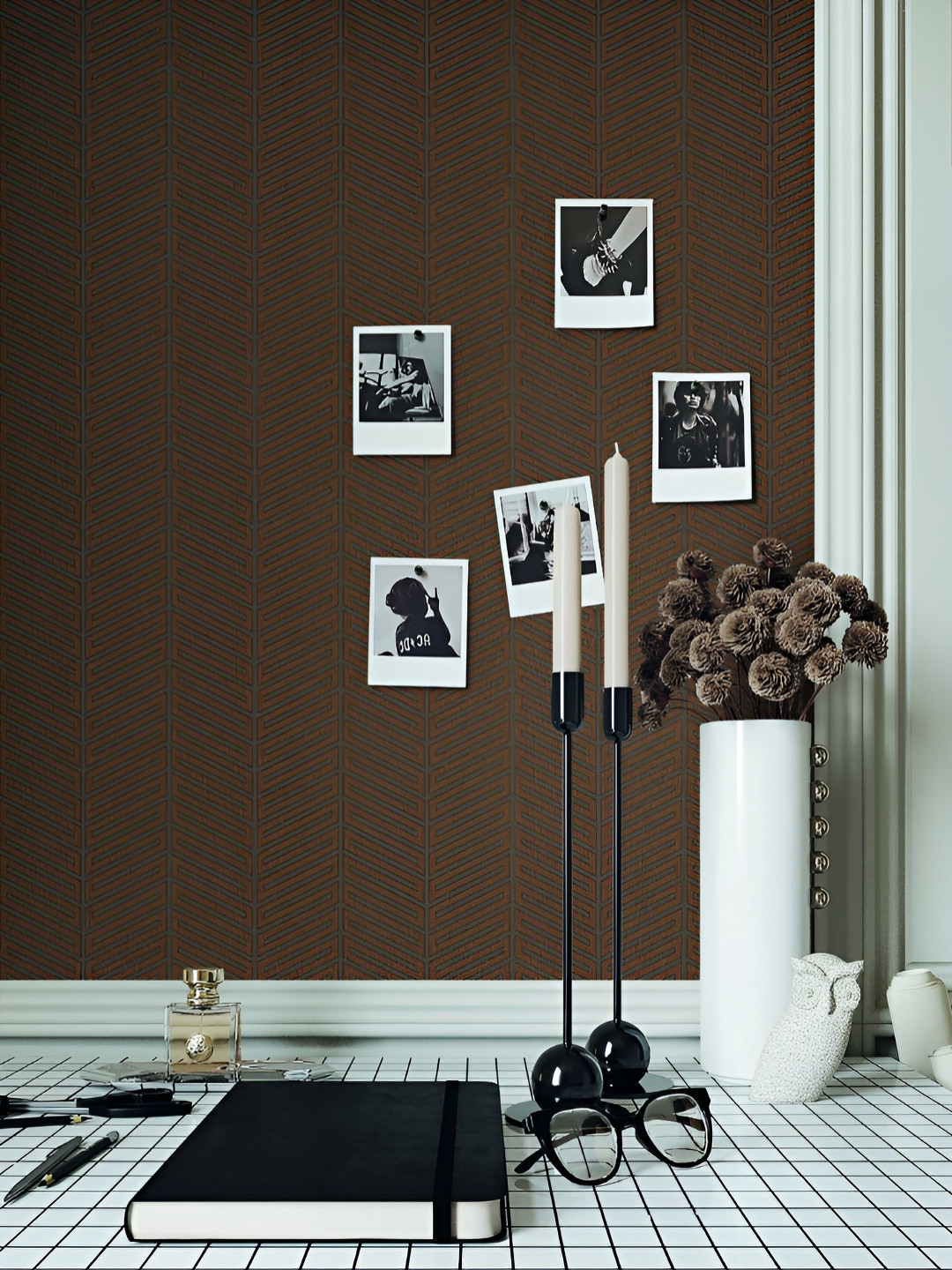 Fedora Wallpapers Classic Crush Brown & Grey 3D Abstract Printed Waterproof Wallpaper