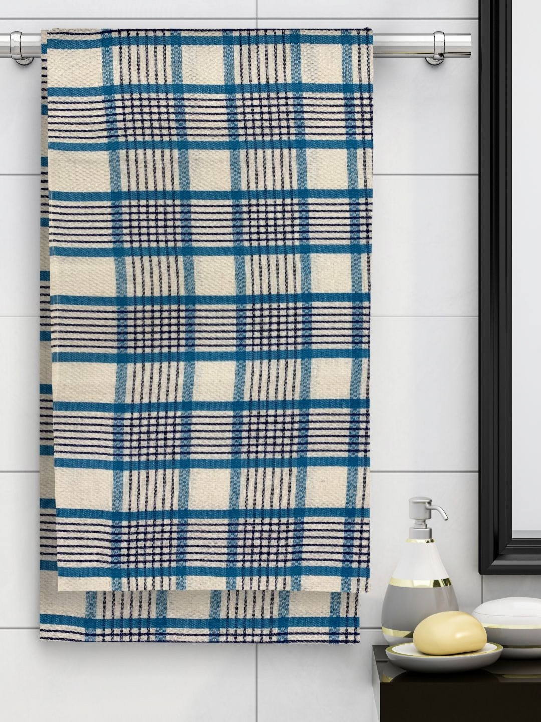 Myntra Elegant Homes Blue And Cream Cotton 210 GSM Bath Towels