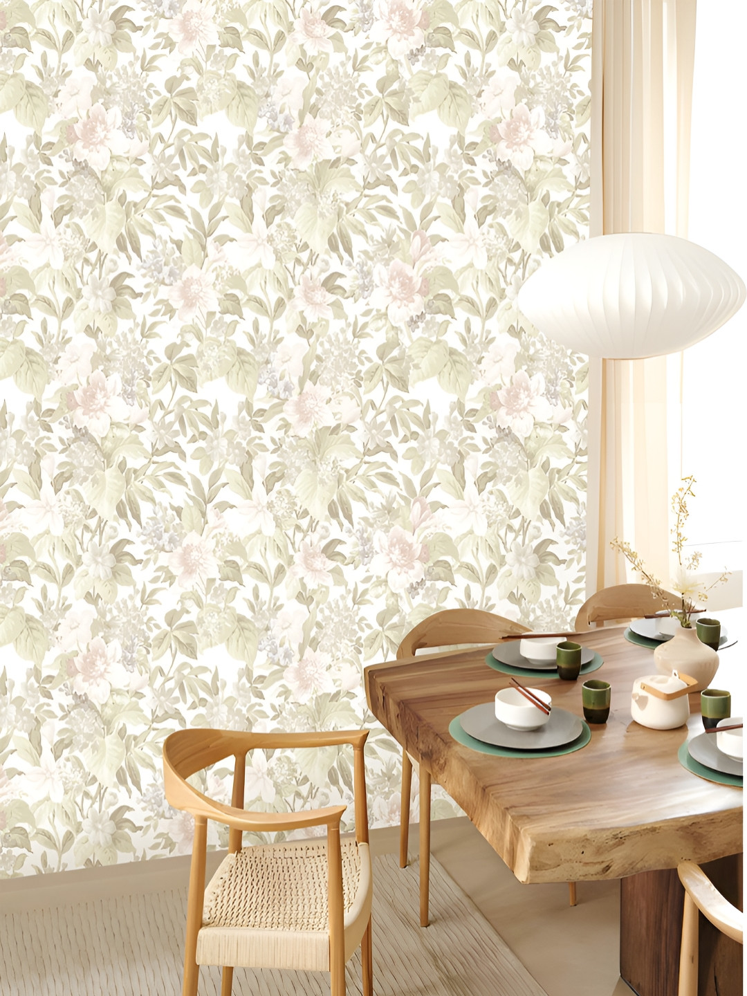 Fedora Wallpapers Flowers Garden Green & Cream 3D Printed Waterproof Wallpaper