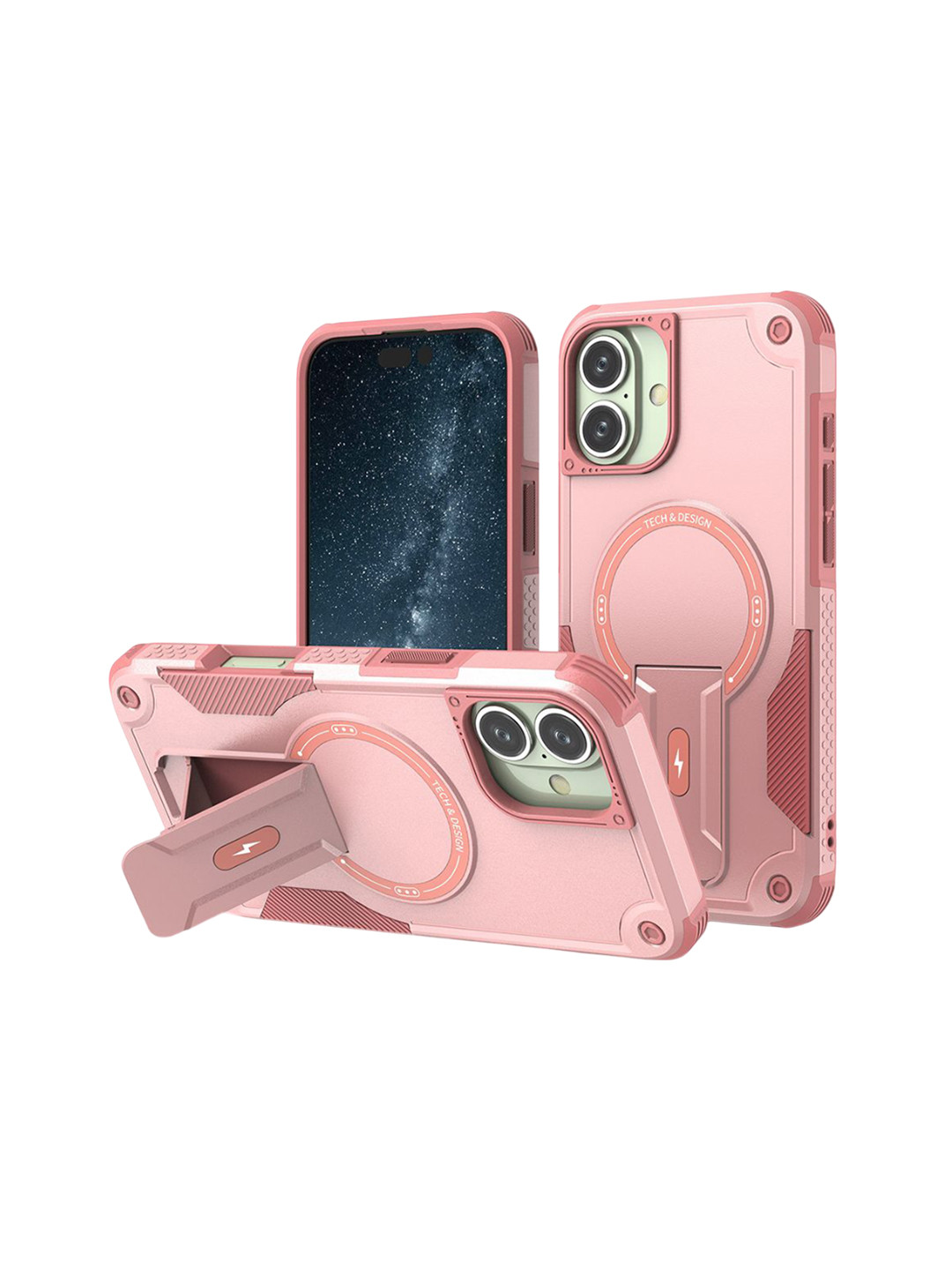 Luxury Kase Solid Printed iPhone 16 Plus Back Cover with Portable Kickstand