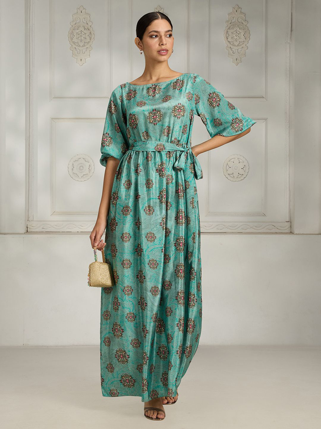 Rivaar By Rocky Star Women Ethnic Motifs Printed A Line Maxi Dress With Belt