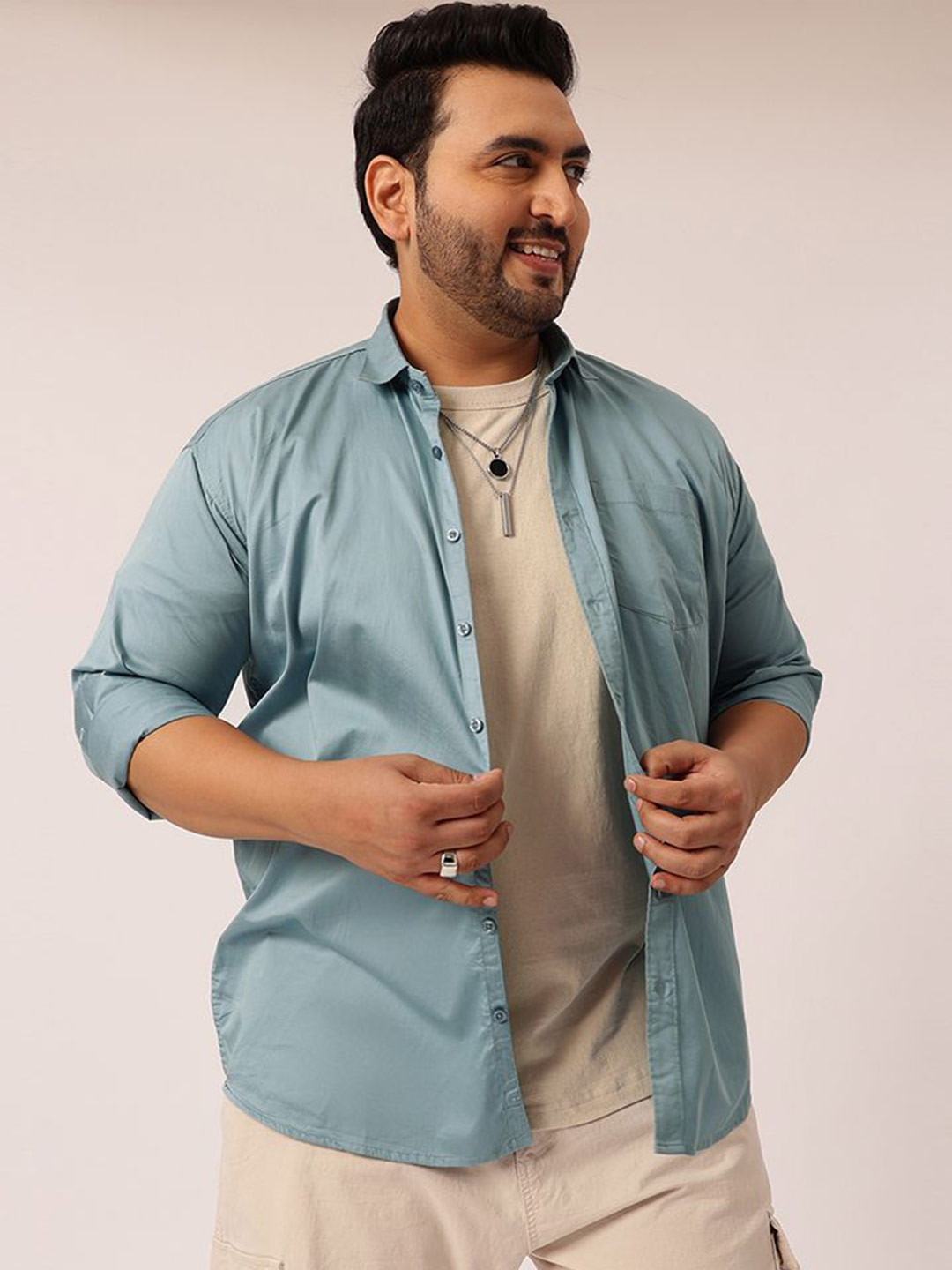 Toodle Plus Men Plus Size Solid Satin Casual Shirts