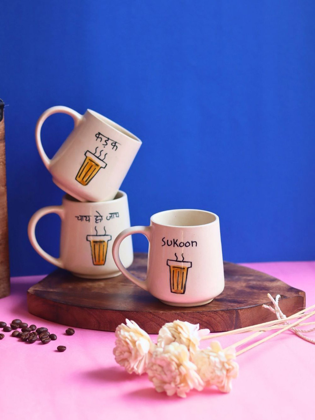 WEAVING HOMES White Typography Ceramic Microwave Safe 3 Piece Mug-250ml