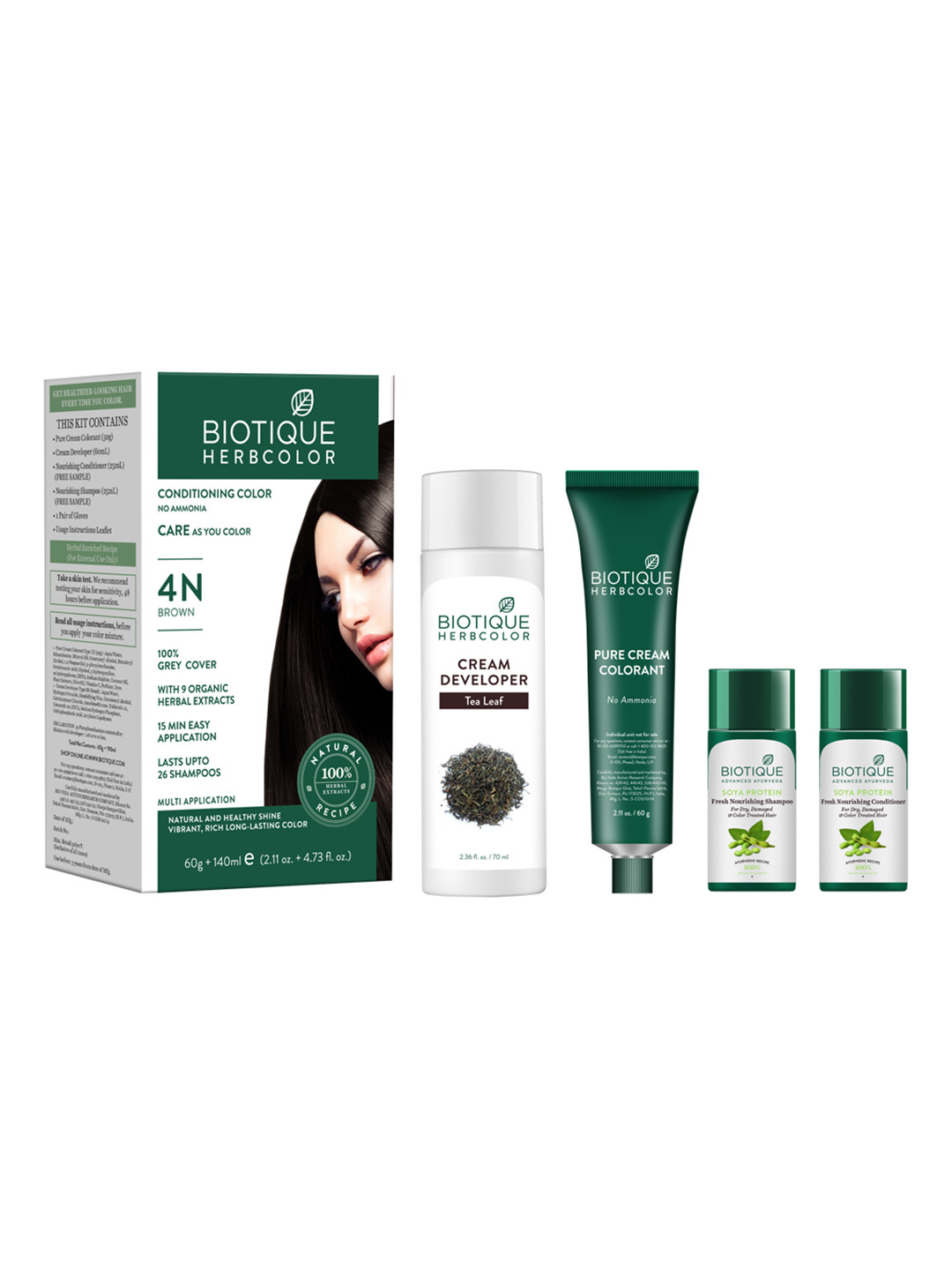 Biotique Herbcolor Hair Colour with Nourishing Conditioner & Shampoo - Brown 4N