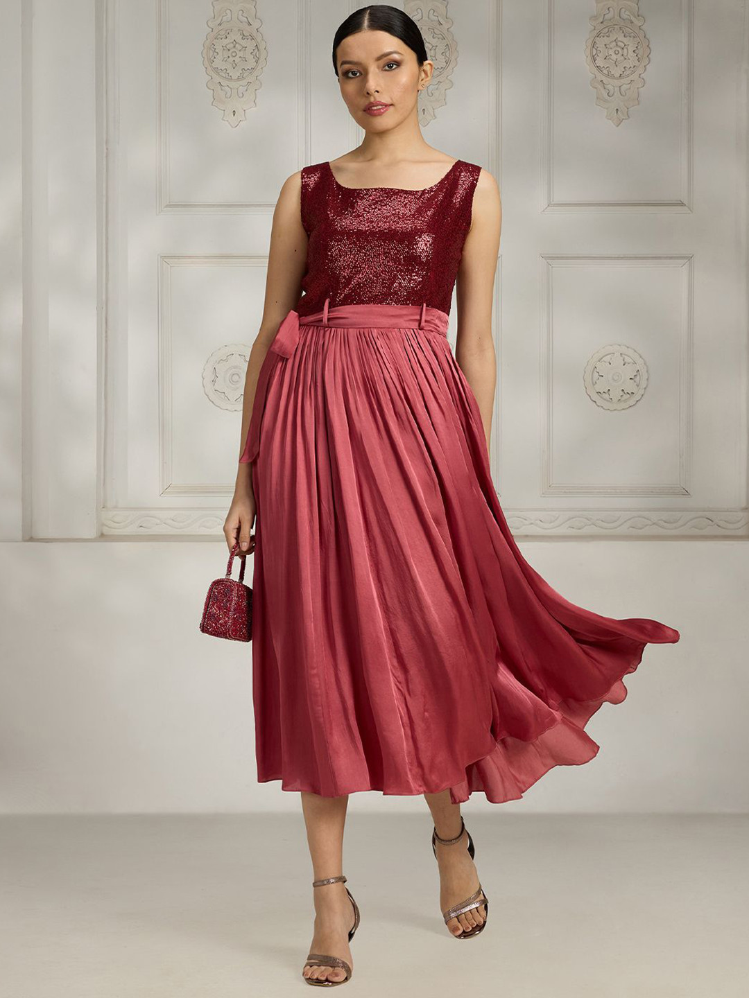 Rivaar By Rocky Star Sequined Embellished Fit & Flare Midi Dress