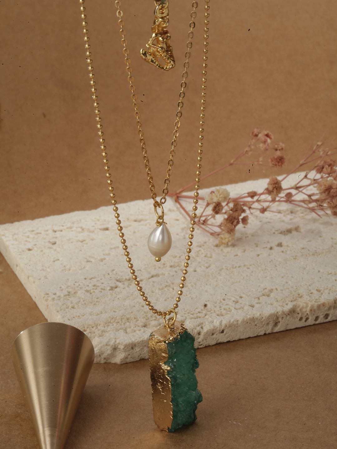 Evteraa Brass Gold-Plated Styler Pearls Beaded Layered Minimal Necklace