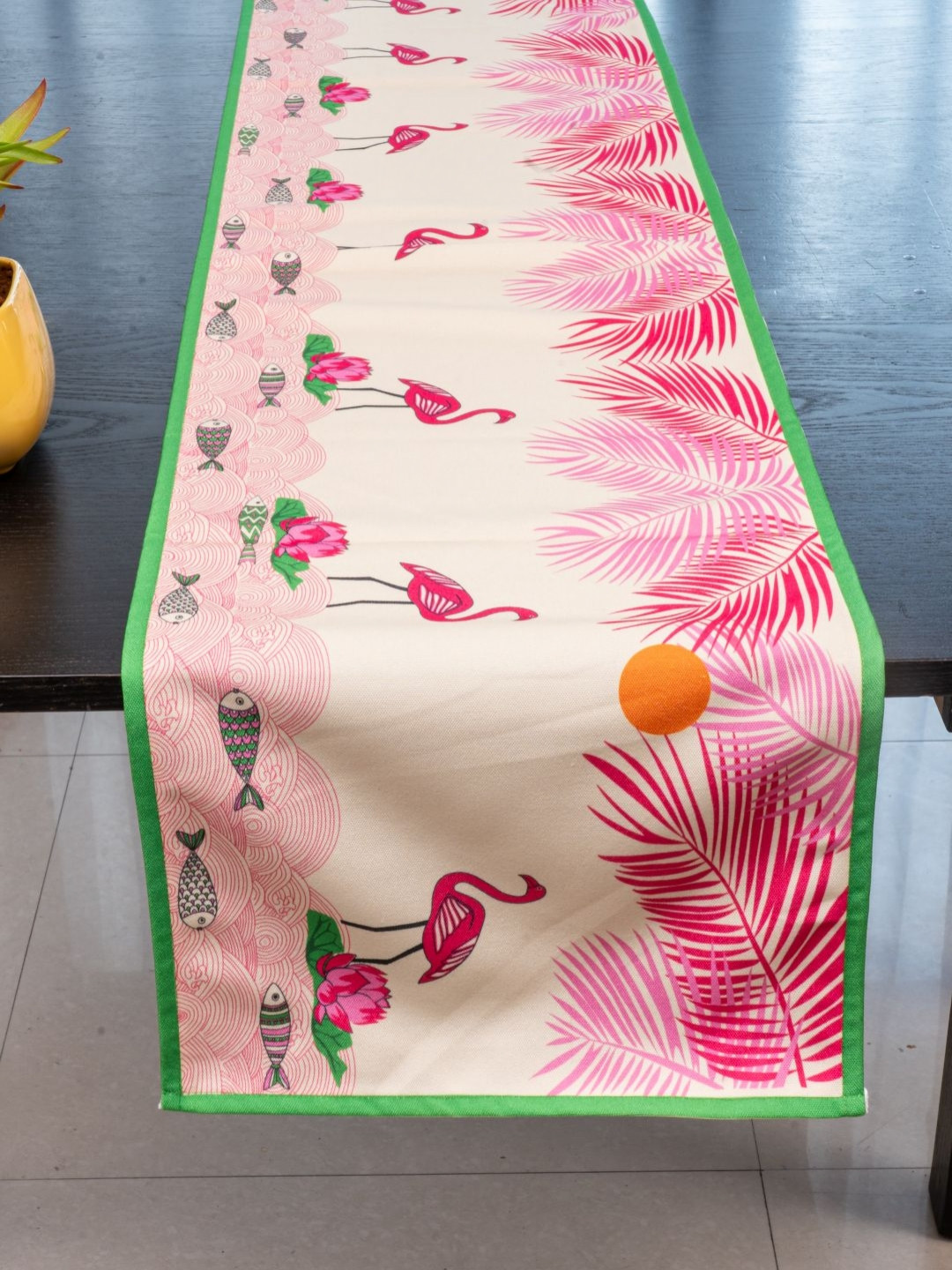 Indisca Designs Crea and Pink Printed Thick Canvas Cloth Table Runners