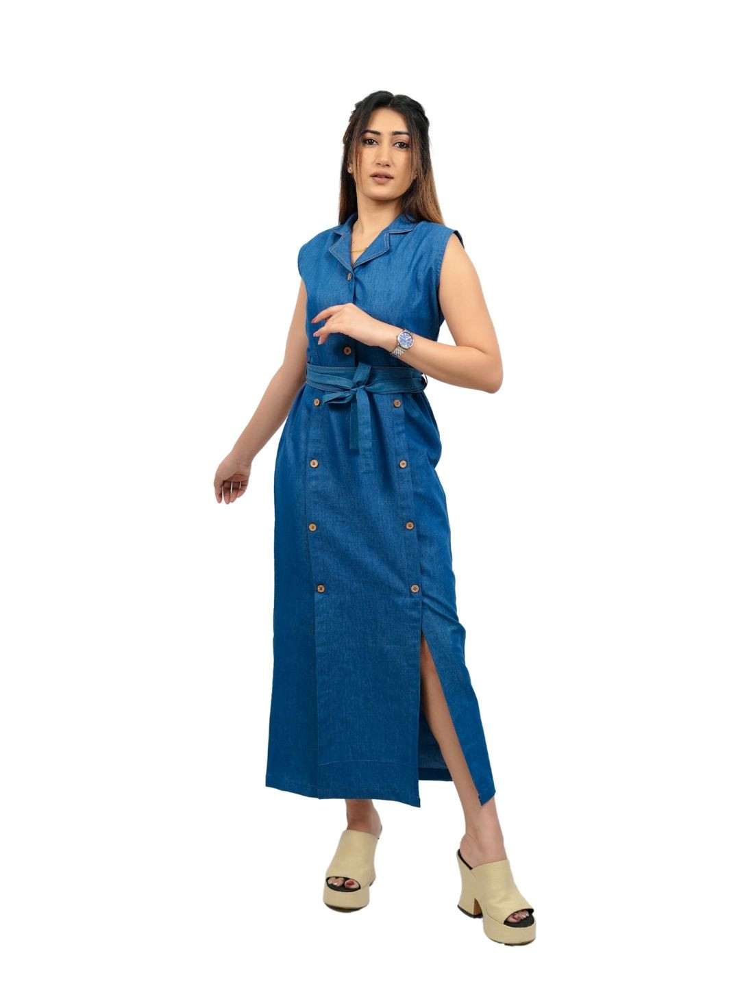 BELLO DONA CLOTHING Solid Shirt Collar Shirt Maxi Dress