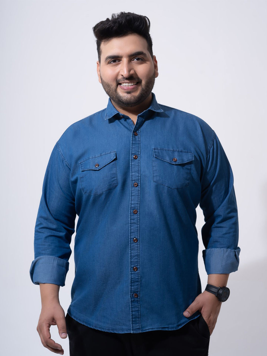 Toodle Plus Men Plus Size Denim Casual Shirts