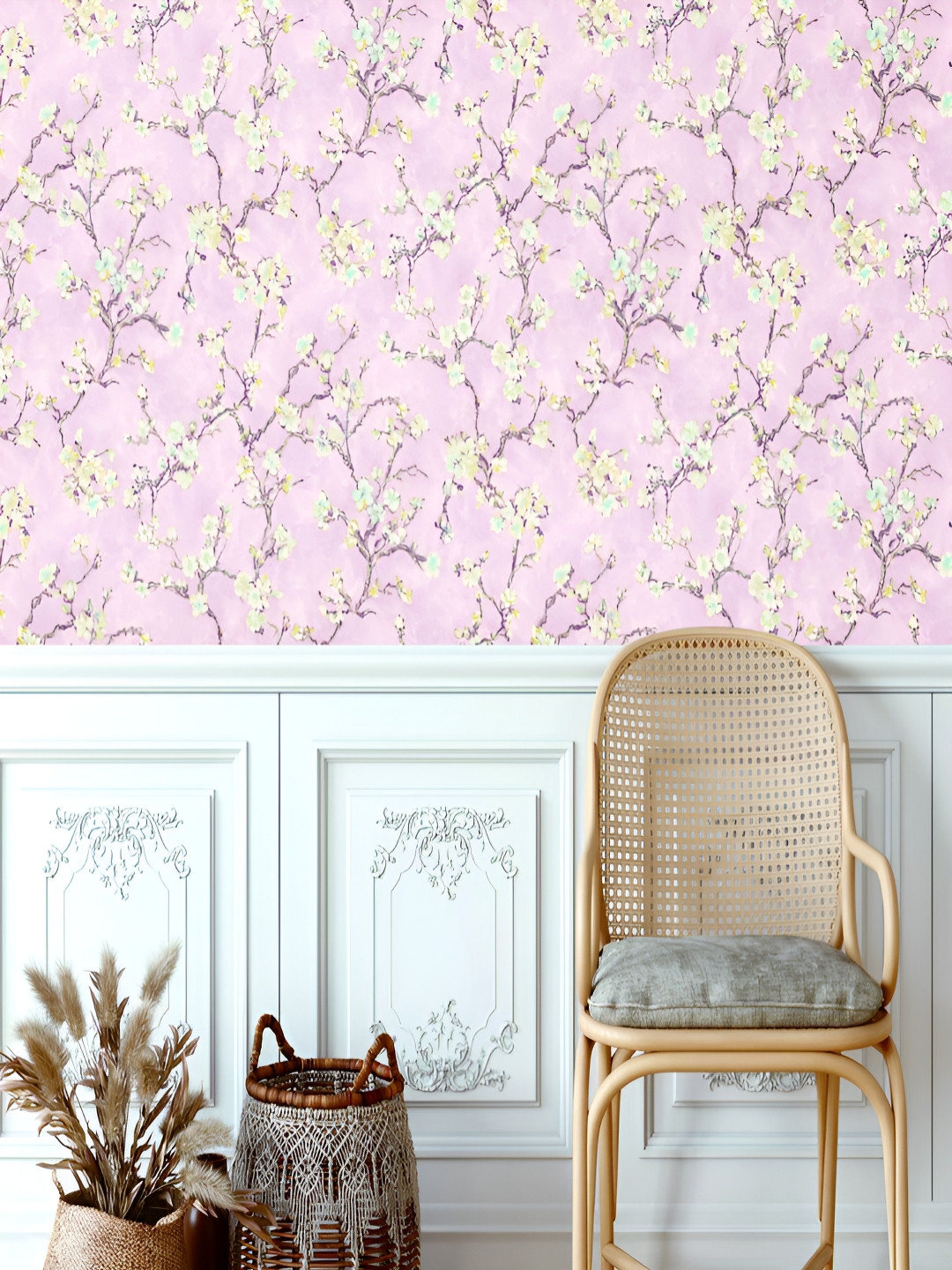 Fedora Wallpapers Comfortable Stripes Pink & White 3D Floral Printed Waterproof Wallpaper