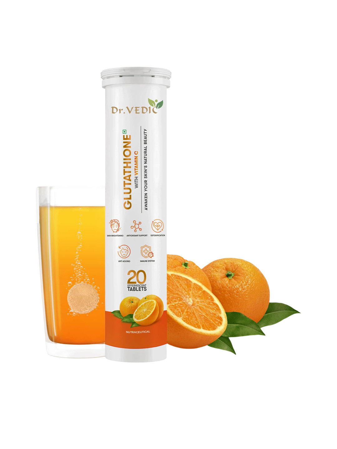 Dr Vedic Glutathione With Vitamin C Effervescent Tablets - Orange - 20 Tablets