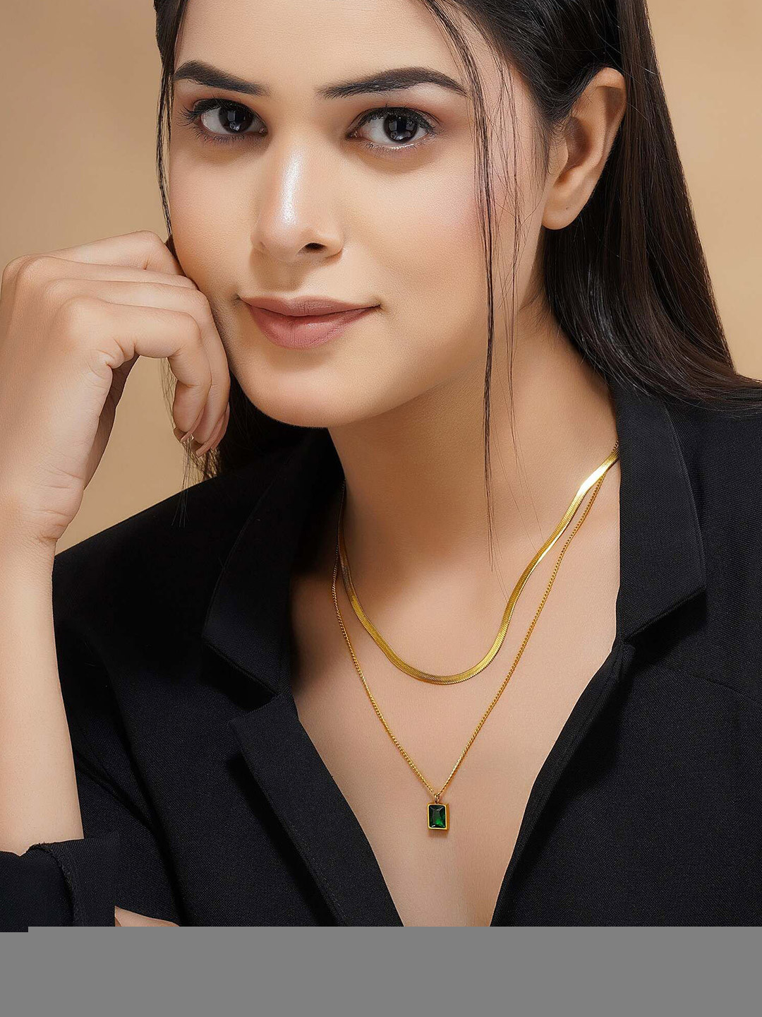 Palli Creation Gold-Plated Artificial Stone Studded Pendant With Chain