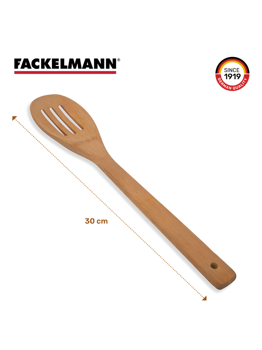 Fackelmann Brown Non-Stick BPA Free Sturdy Pure Natural Bamboo Slotted Turner 30cm
