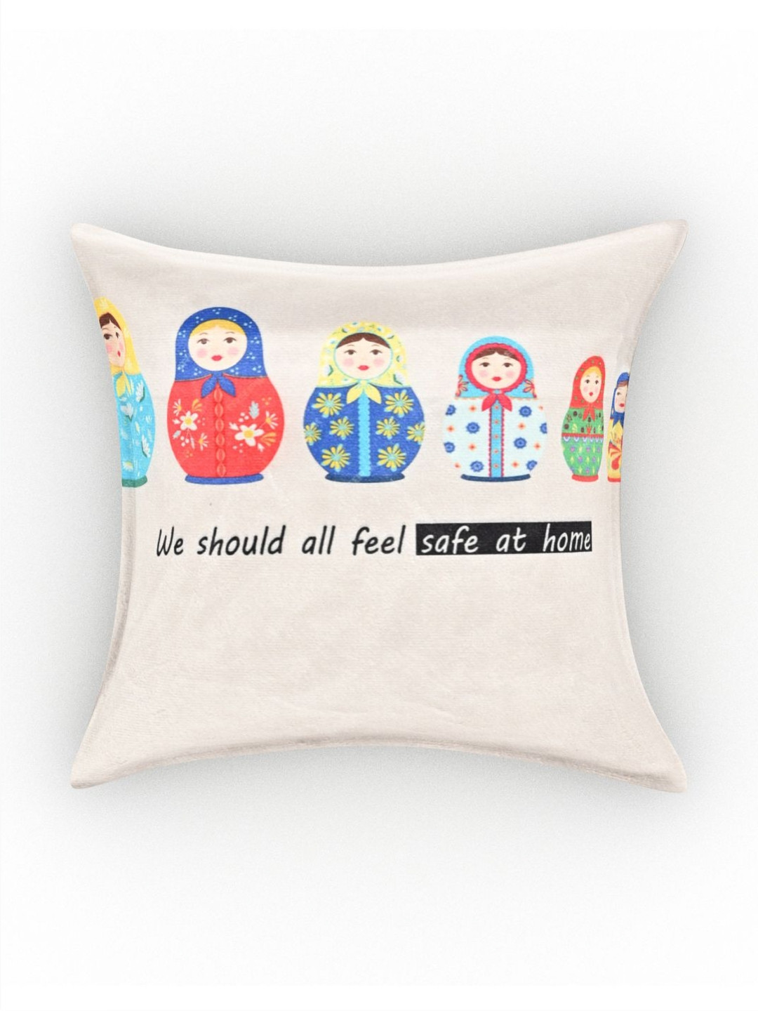 METRO LIVING Off White & Red 5 Pieces Printed Square Cushion Covers