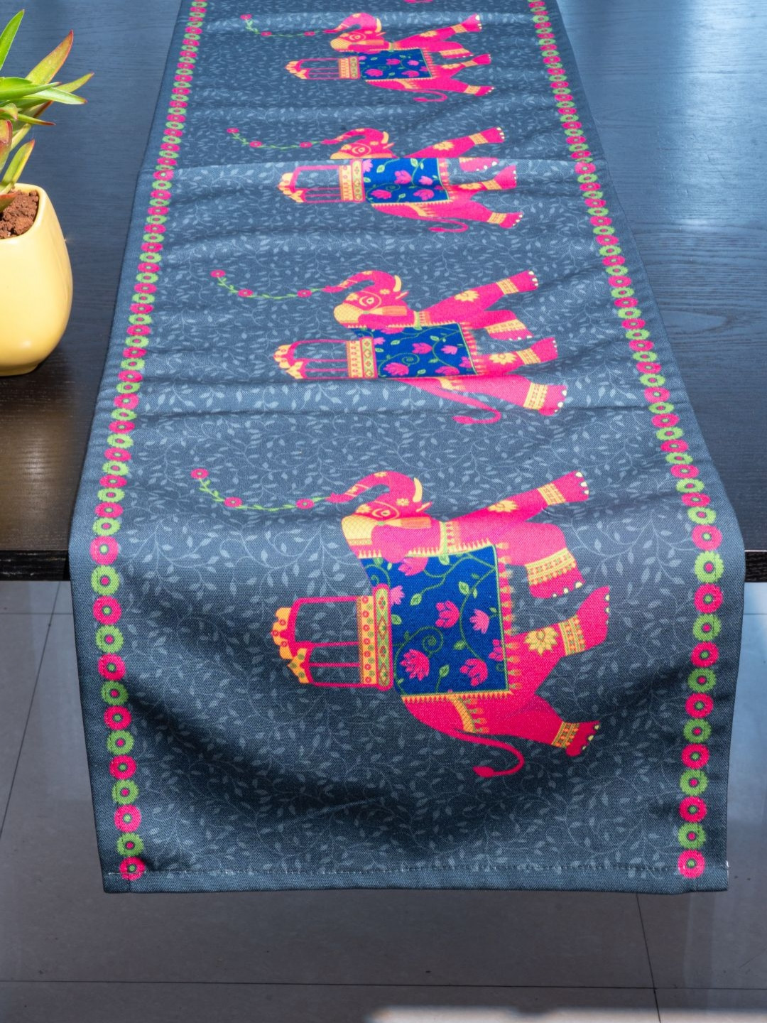 Indisca Designs Grey & Pink Printed Table Runner