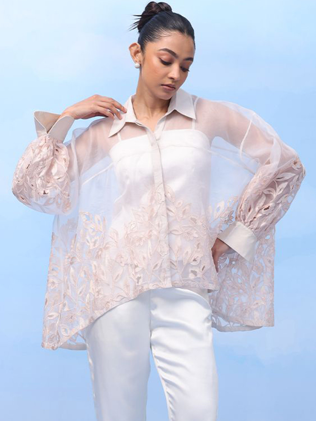 COUCHE BY ANANDINI Women Premium Floral Sheer Oversized Shirt