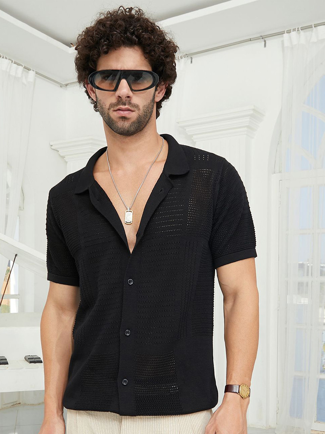 Campus Sutra Men Classic Self Design Semi Sheer Casual Shirts