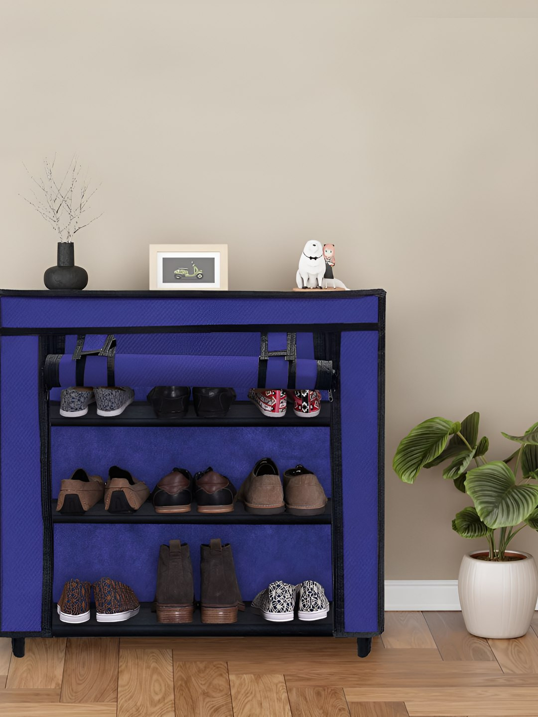 Rmerchants Stainless Steel Blue 3-Layer Shoe Rack With Dust Cover