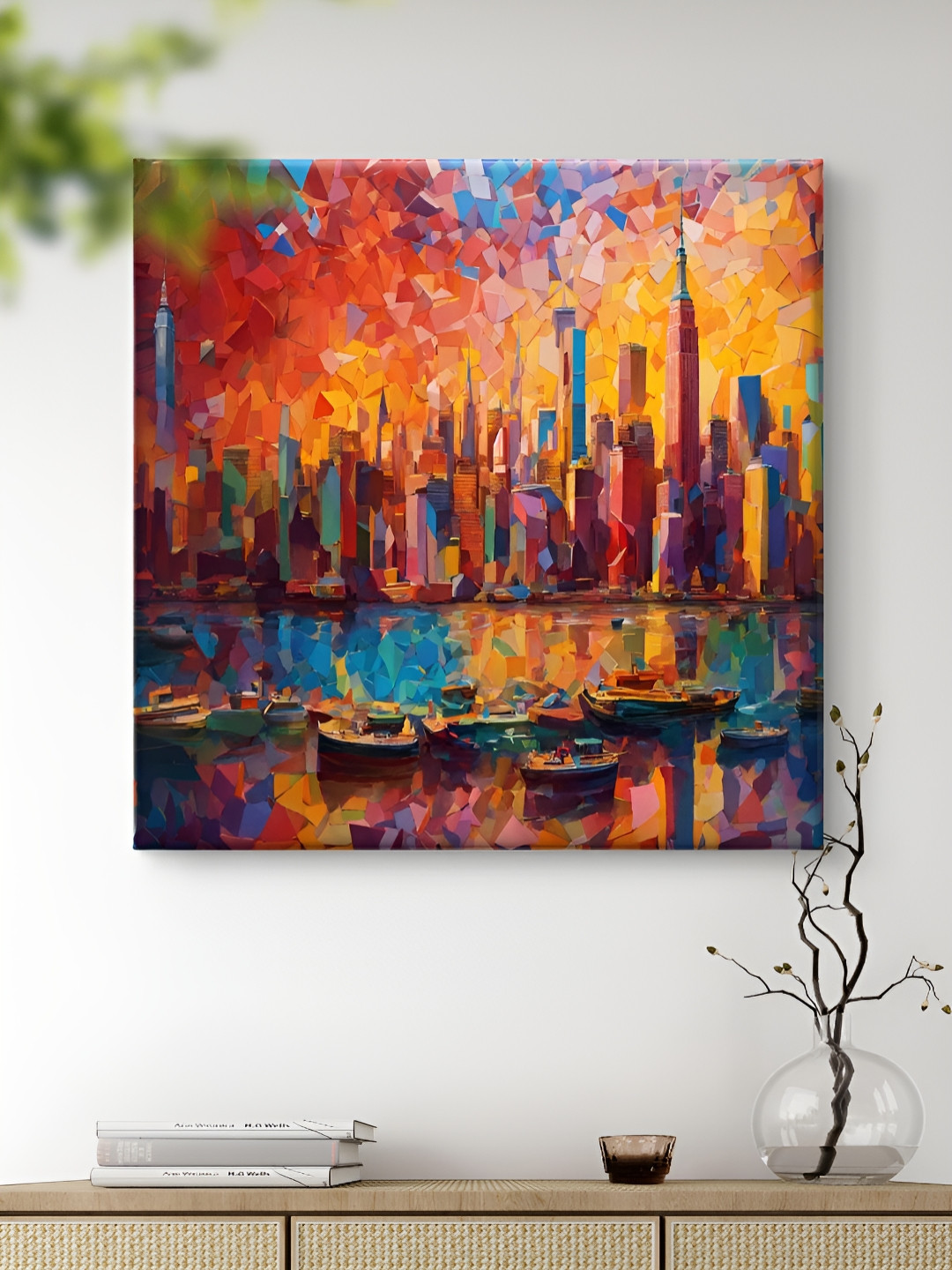 Livin'luxe Red & Yellow Modern Art Building Printed Canvas Wall Art