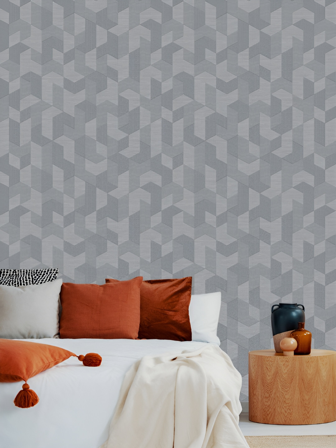 Fedora Wallpapers Puzzle Delight Grey 3D Geometric Printed Waterproof Wallpaper