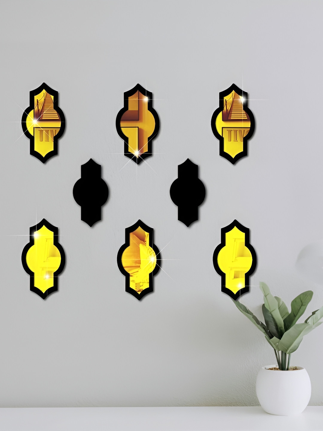 VAH Kya Bat Hai !! Black 8 Pieces Mirror Traditional Acrylic Mirror Sticker