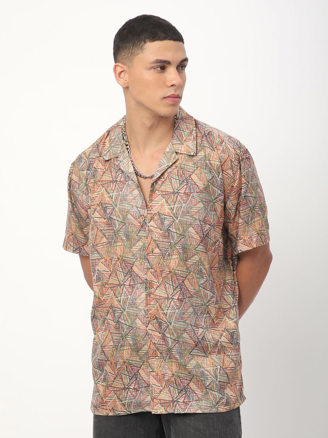 VASTRADO Infinite Triangle Printed Oversized Shirt