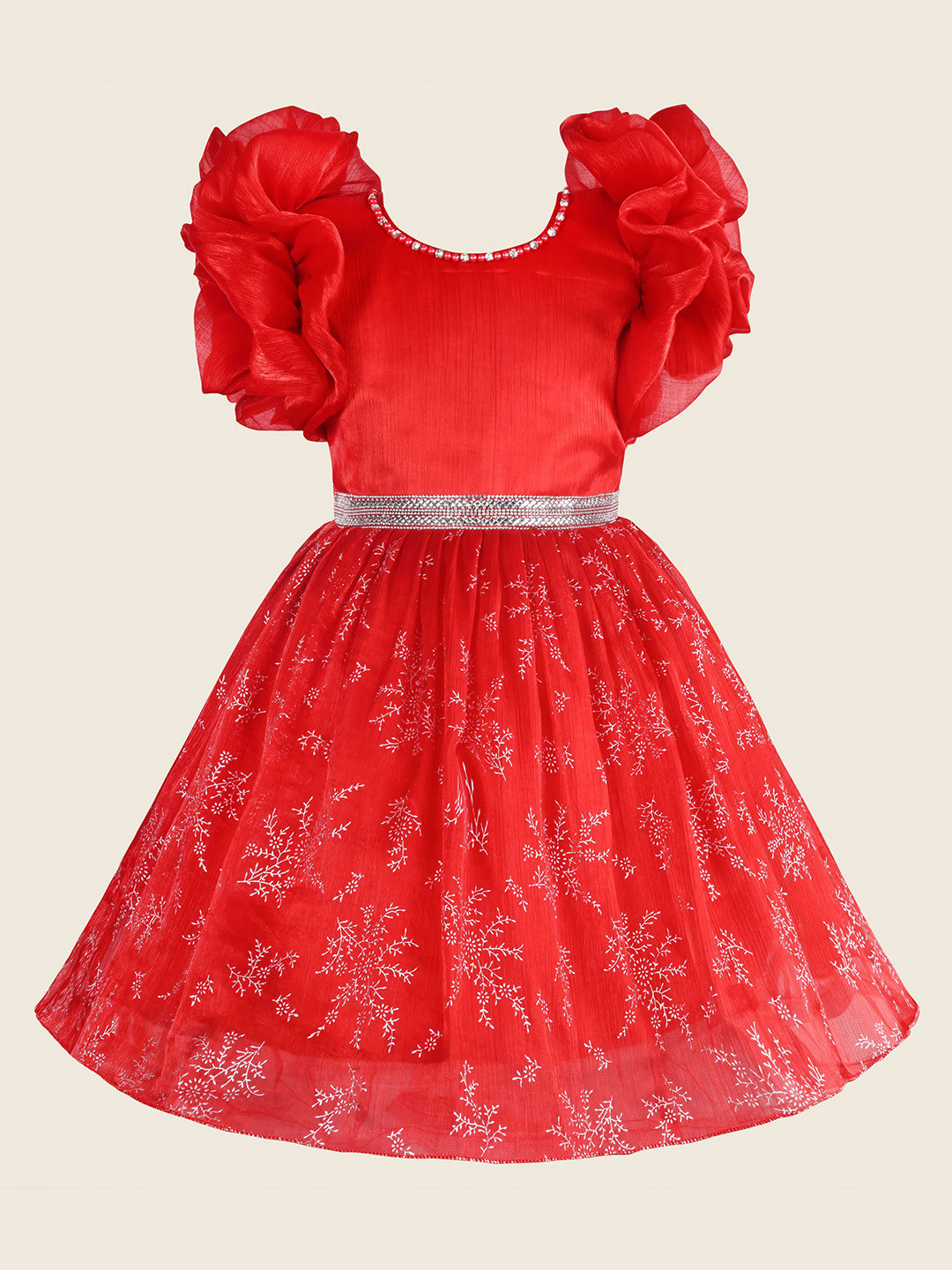 Wish Karo Kids  Flared Sleeve Chiffon Fit & Flare Dress