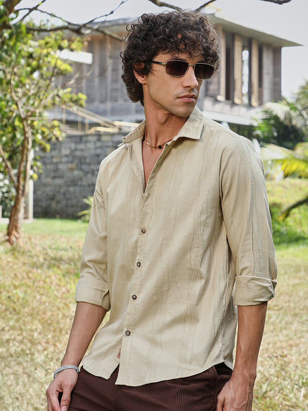 Campus Sutra Men Classic Self Design Casual Shirts