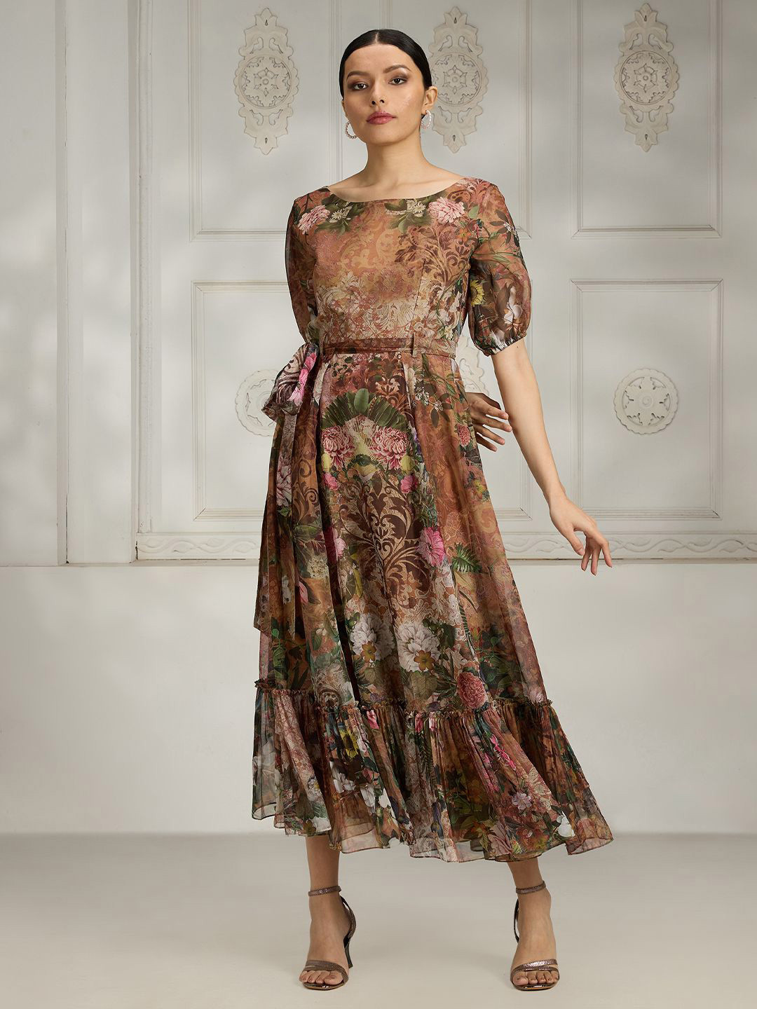 Rivaar By Rocky Star Floral Print A-Line Dress with Belt