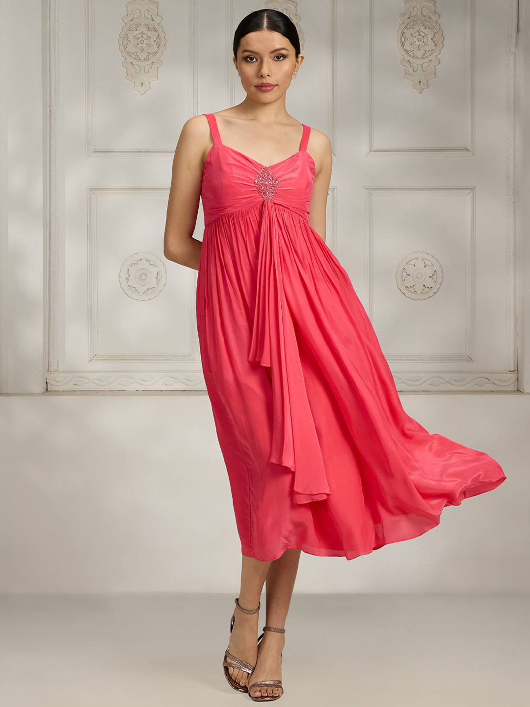 Rivaar By Rocky Star Women Embellished Sweetheart Neck Empire Midi Dress
