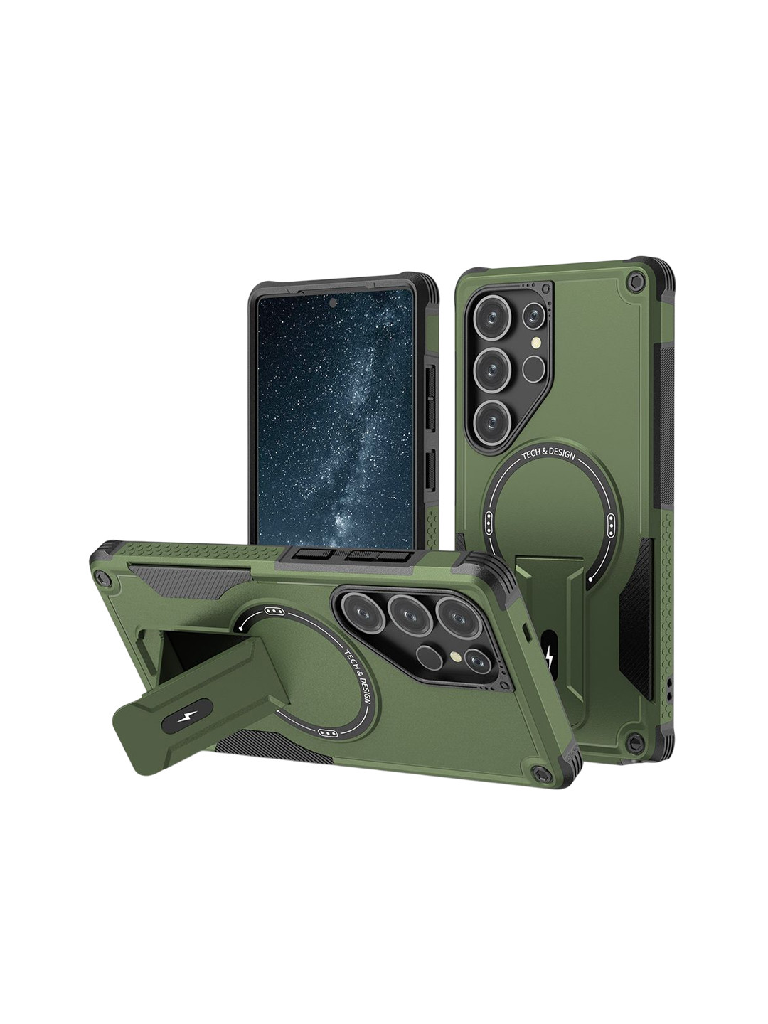 Luxury Kase Solid Printed Samsung Galaxy S25 Ultra 5G Back Cover with Portable Kickstand