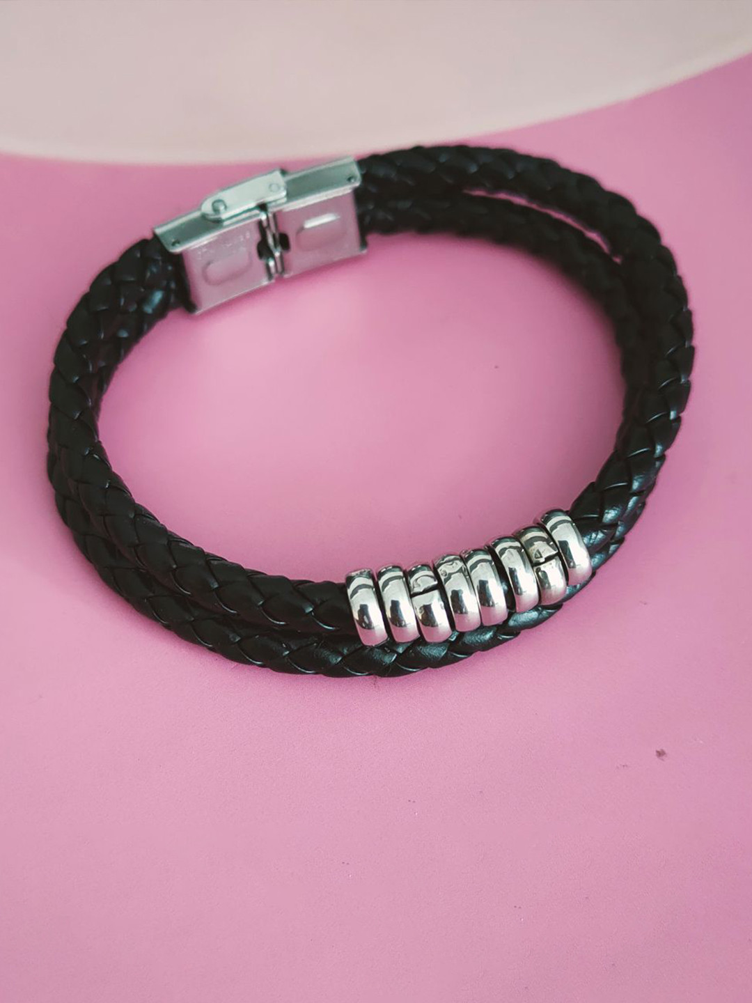 M Men Style Leather Artificial Beaded Multistrand Bracelet