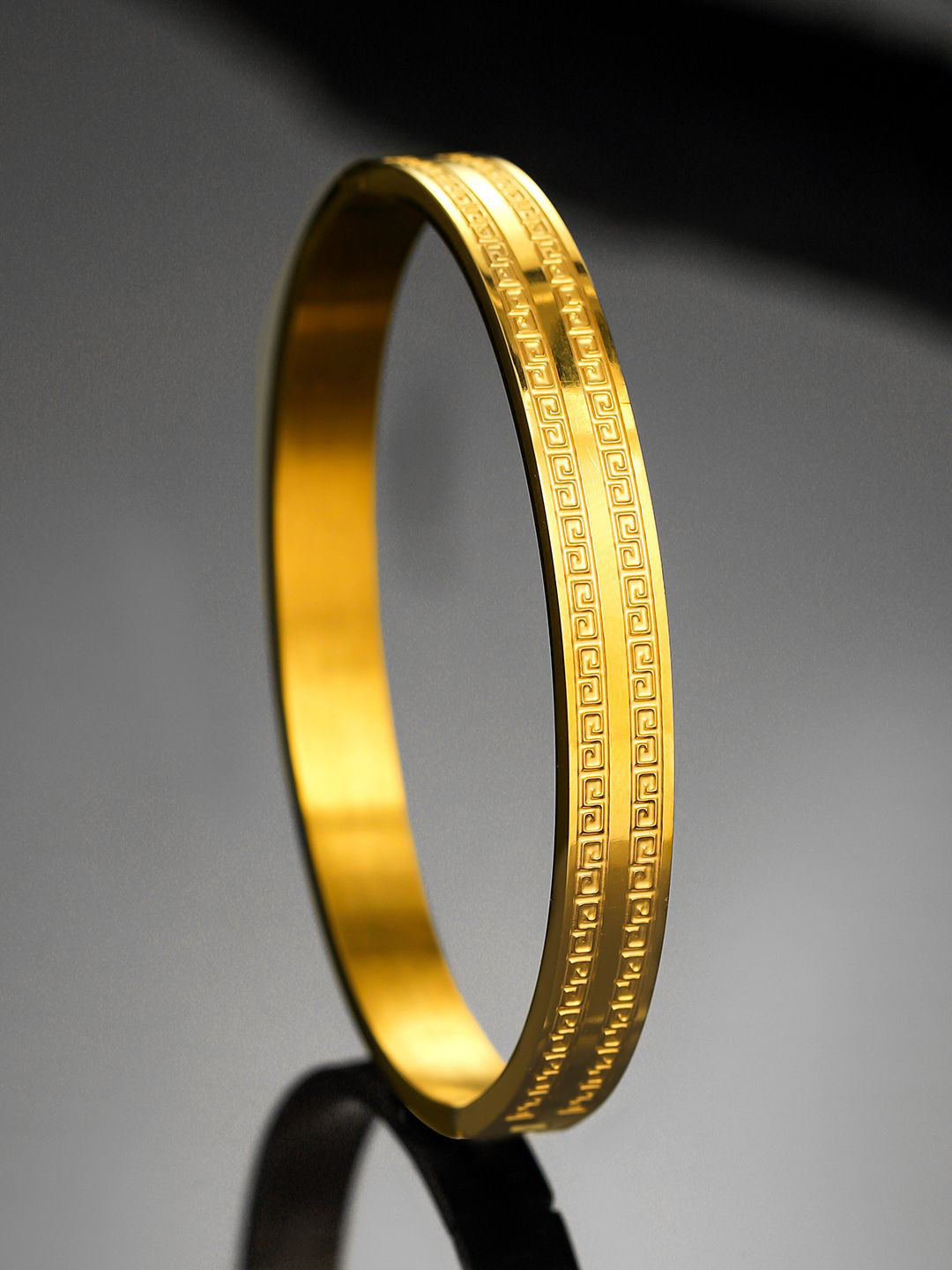 Roadster Men 22K Gold-Plated Greek Key Pattern Textured Statement  Bracelet