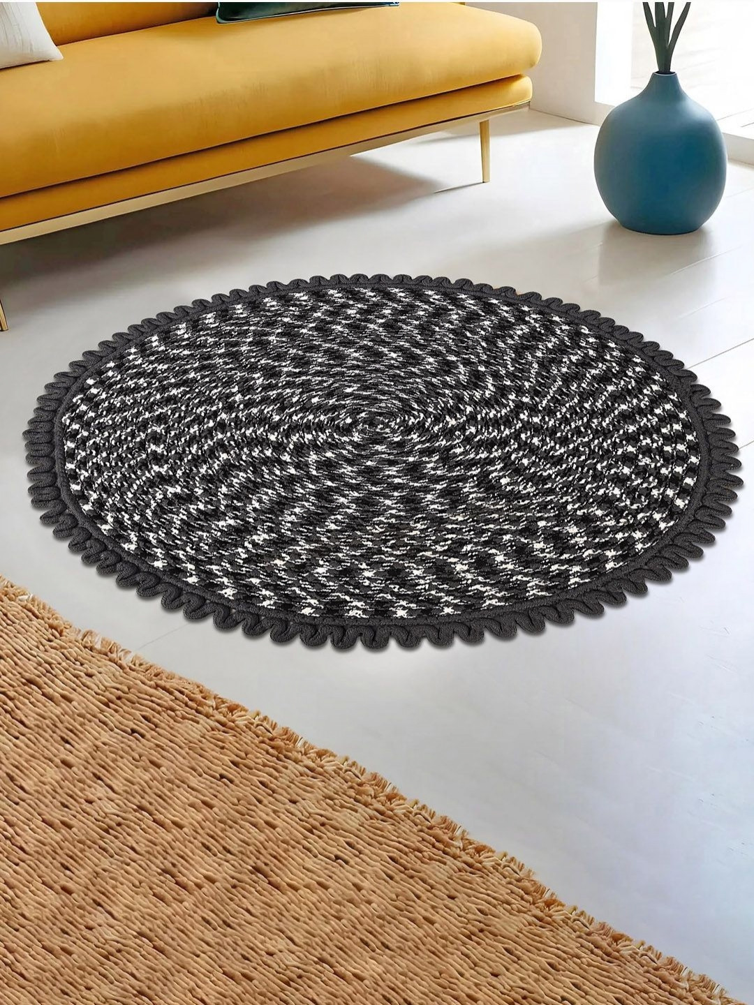 Myntra Elegant Homes Grey & White Spiral Round Self-Designed Cotton Doormat