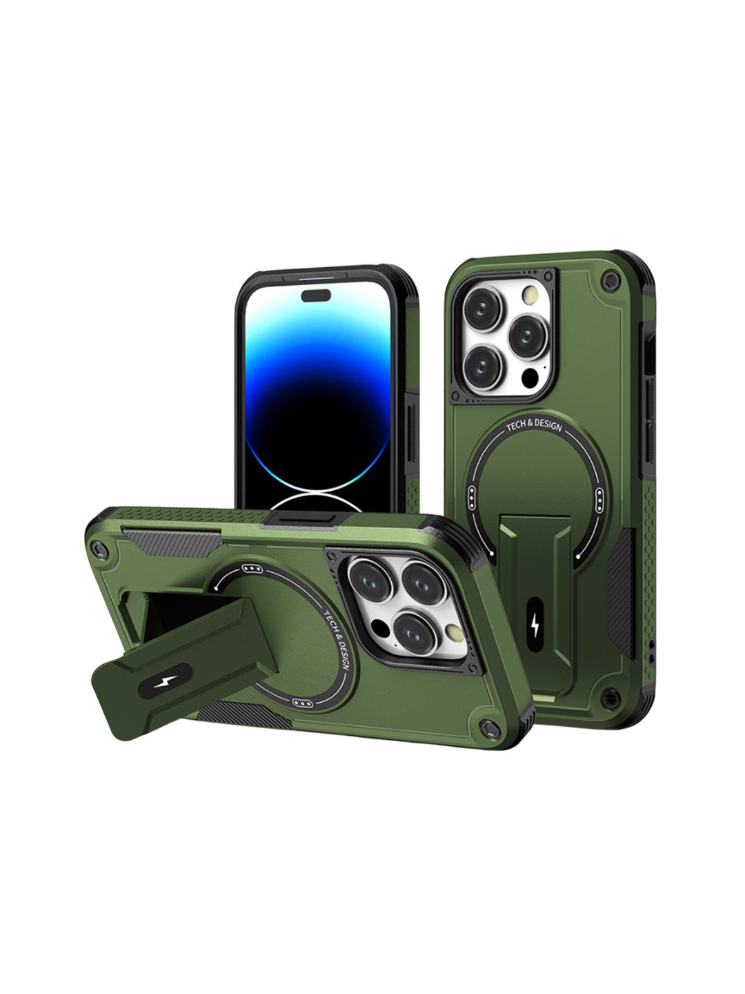 Luxury Kase Solid Printed iPhone 14 Pro Back Cover with Portable Kickstand