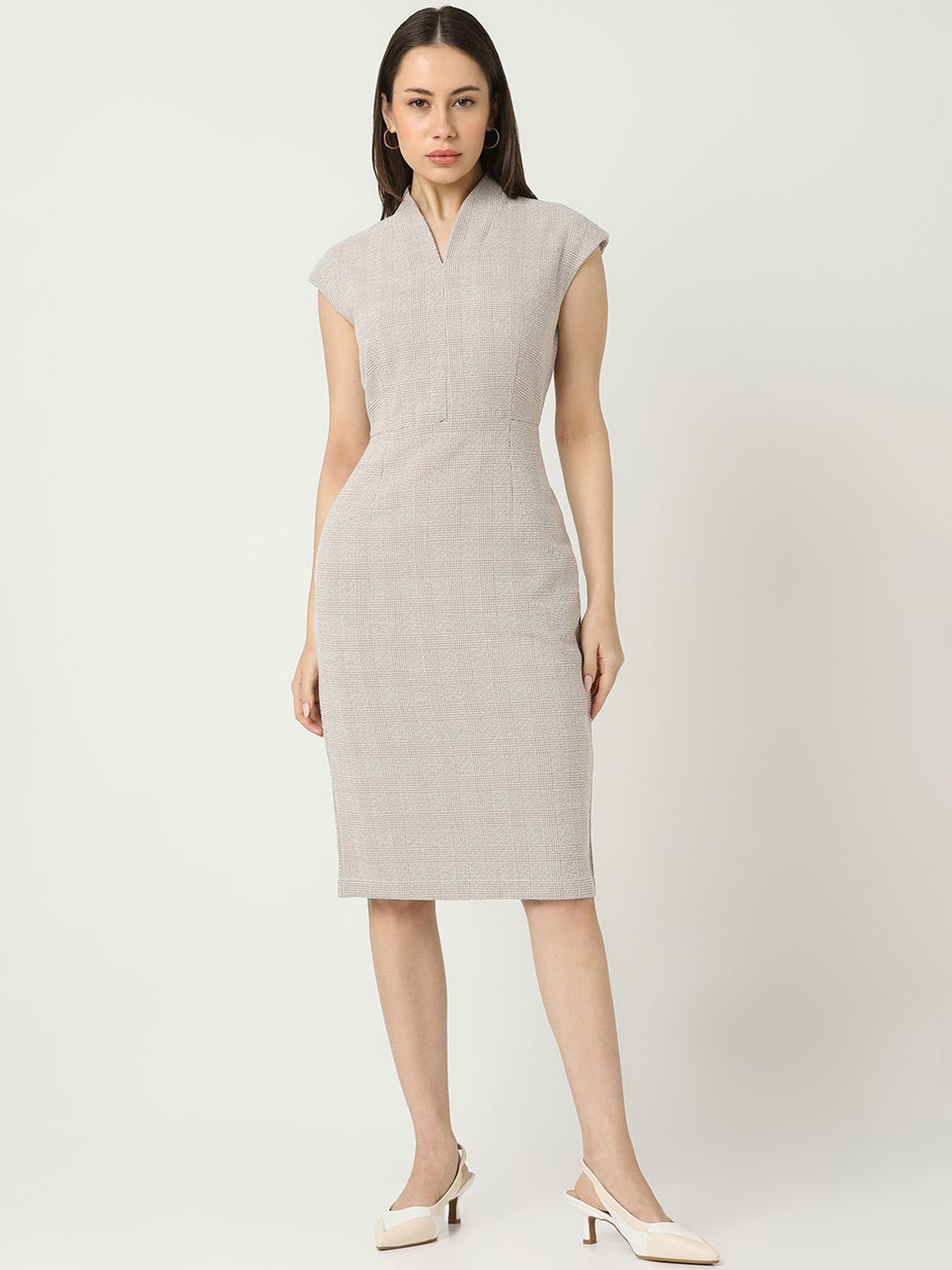 Van Heusen Woman Checked Formal Sheath Dress