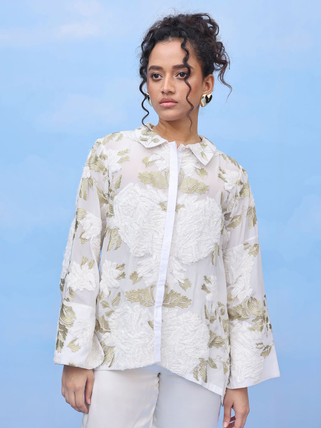 COUCHE BY ANANDINI Women Premium Relaxed Fit Floral Semi Sheer Party Shirt