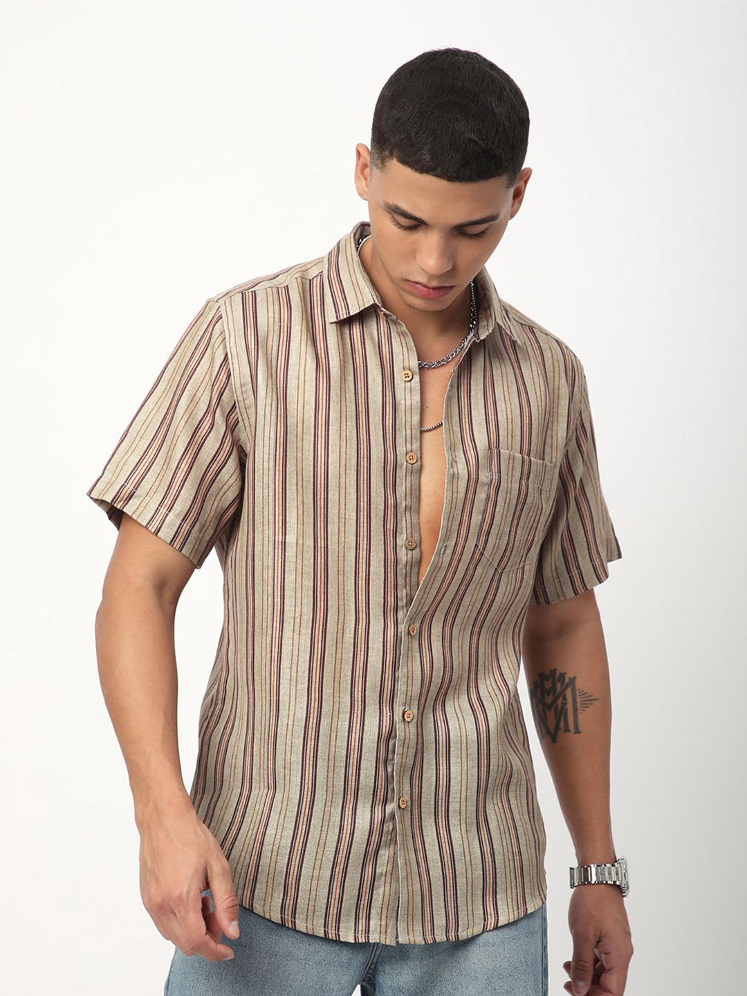 VASTRADO Men Cotton Roman Striped Shirt