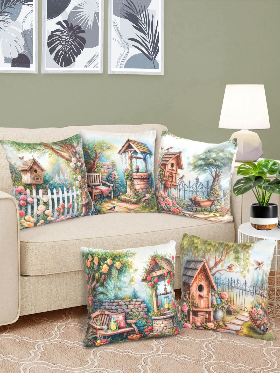Myntra Elegant Homes Graphic Velvet Reversible 5 Pcs Cushion Covers - 15.7 x 15.7 In