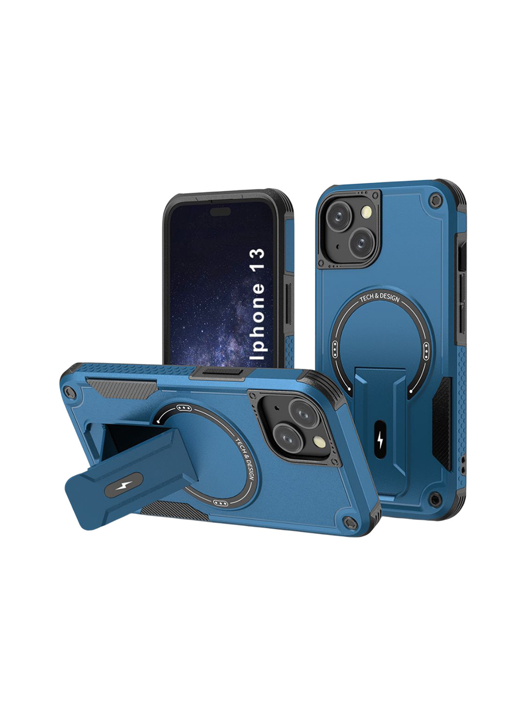 Luxury Kase Solid Printed iPhone 13 Back Case Back Cover with Portable Kickstand