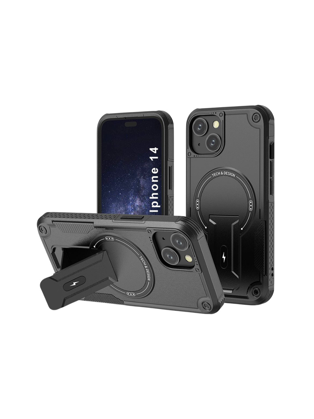 Luxury Kase Solid Printed iPhone 14 Back Cover with Portable Kickstand