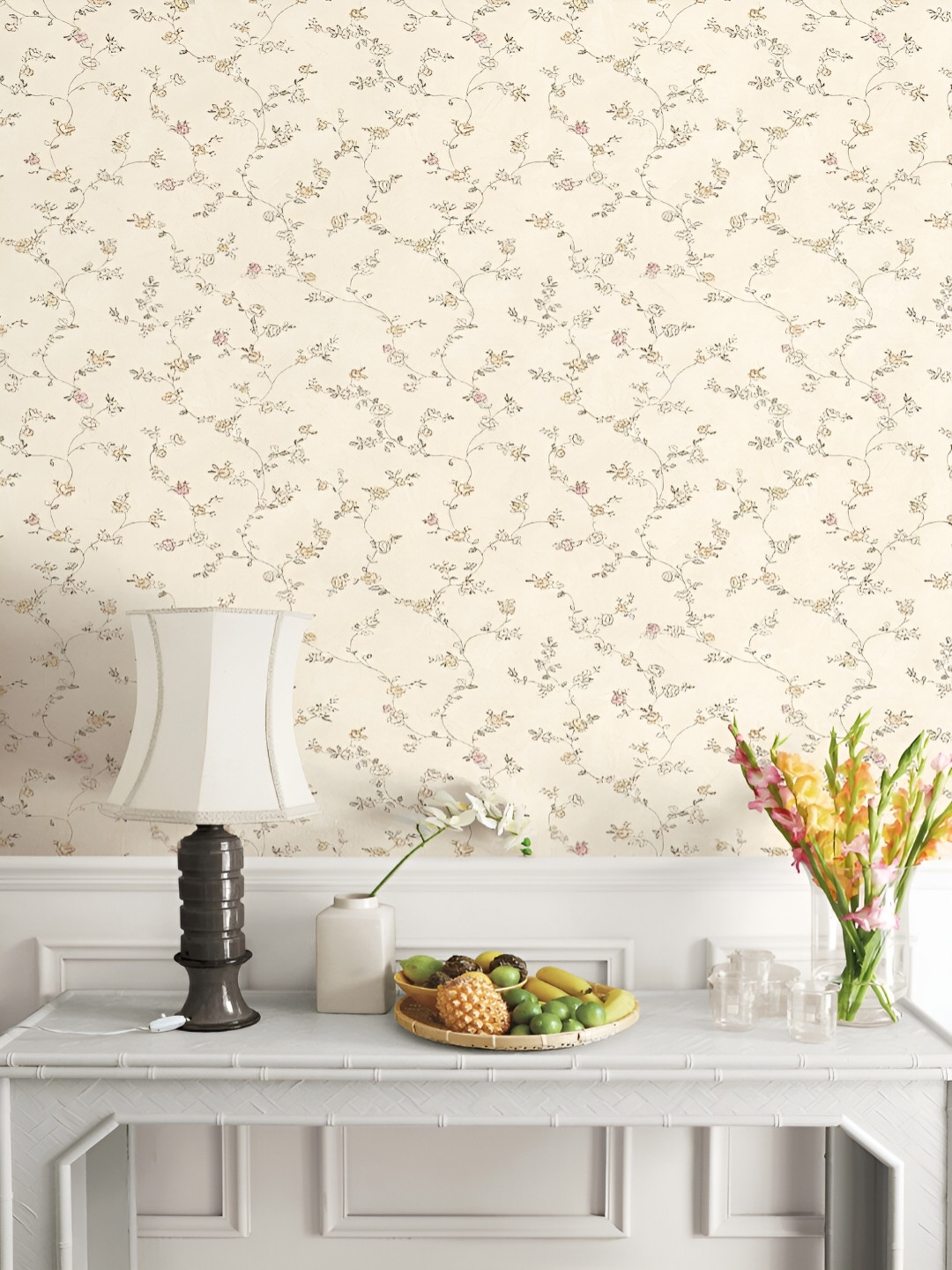 Fedora Wallpapers Fairytale Cream & Green 3D Floral Printed Waterproof Wallpaper