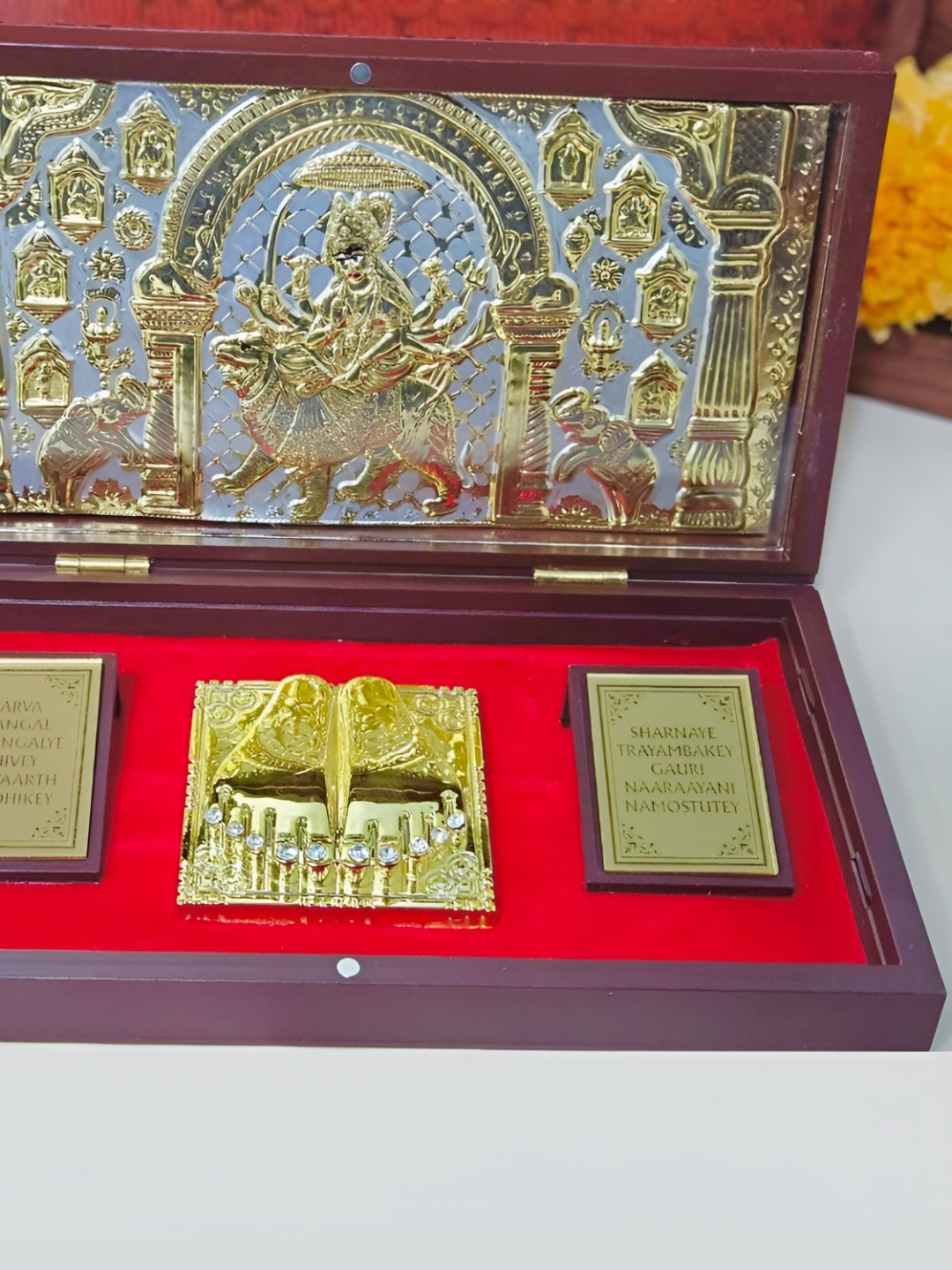 HOUSE OF WEMY Brown & Red Maa Durga Religious Foot Prints Pocket Temple