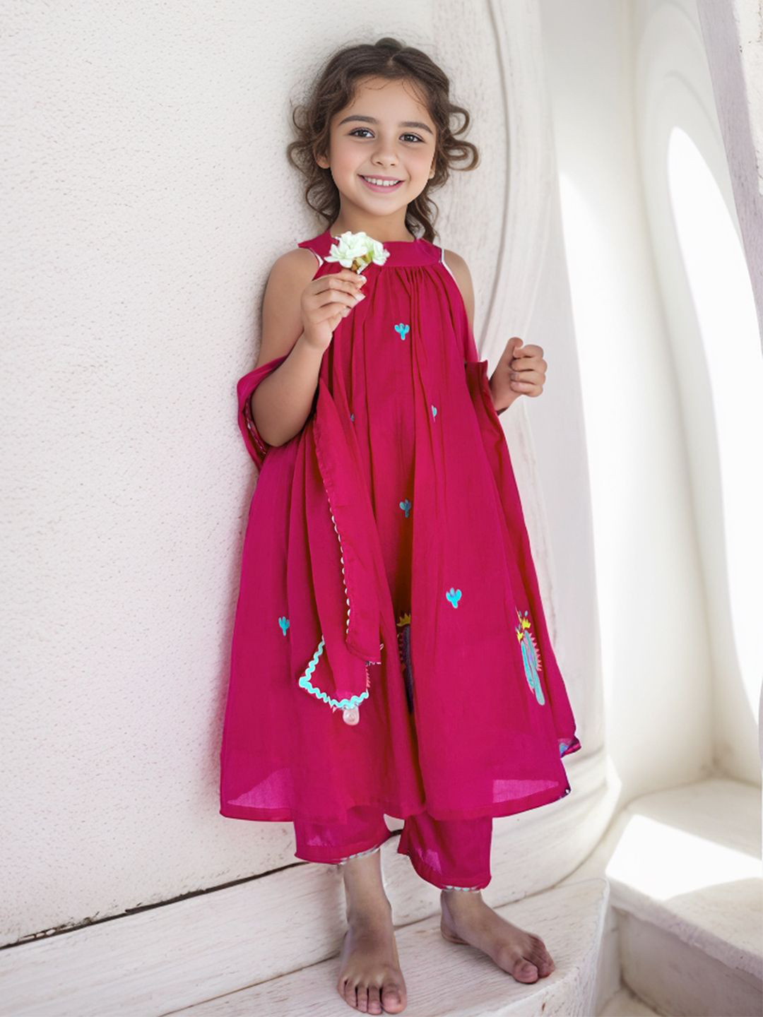 ArthLife Girls Floral A-Line Sleeveless Maxi Dress