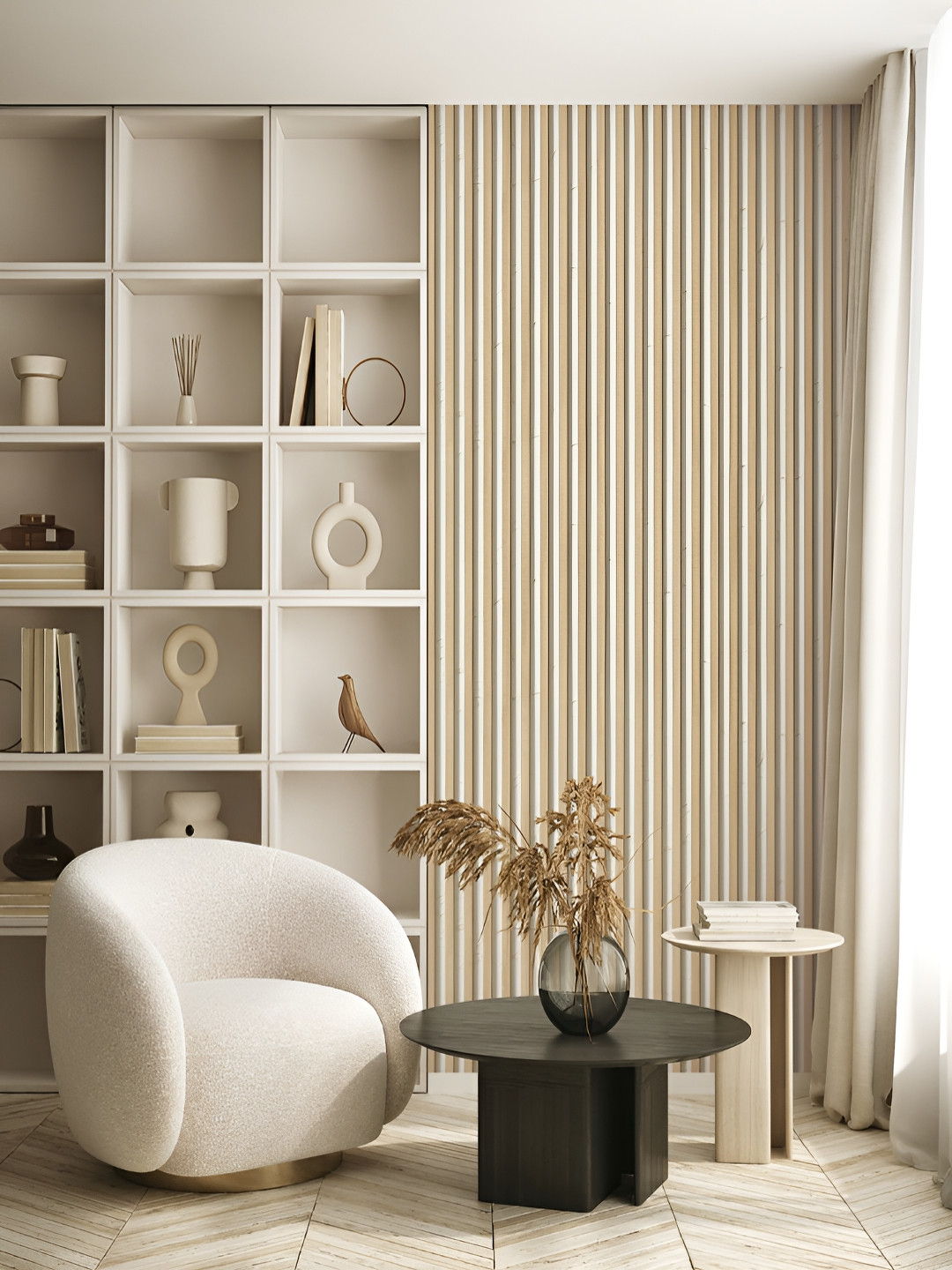 Fedora Wallpapers Wooden Streets Beige & Cream 3D Striped Waterproof Wallpaper