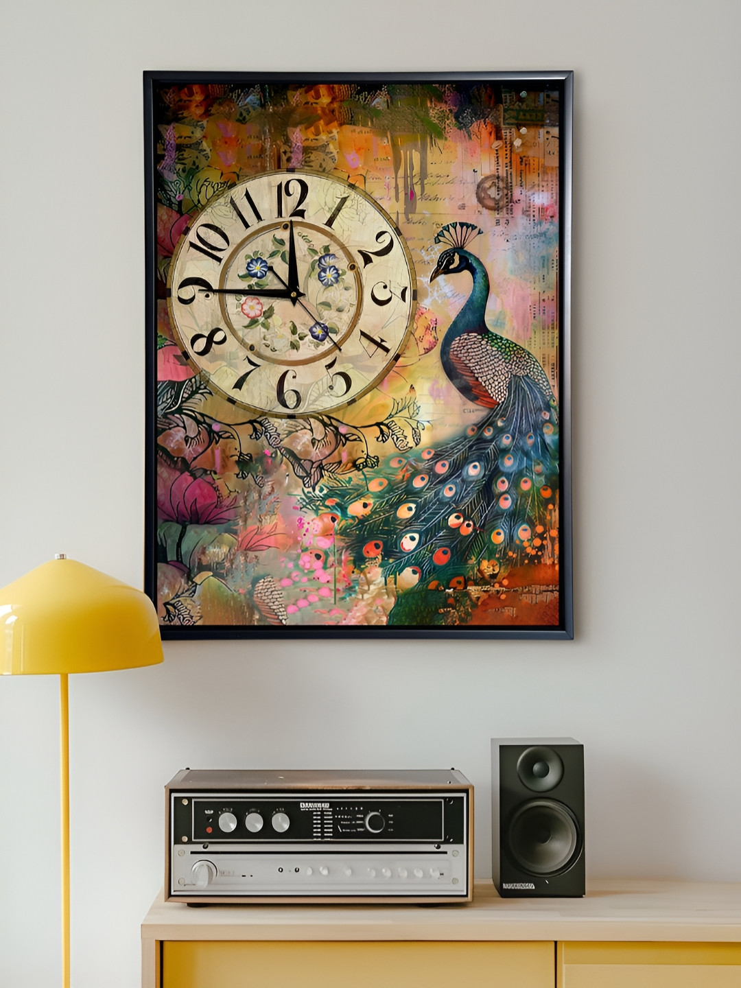 Art Street Gold-Toned Floral Wooden Wall Art With Clock