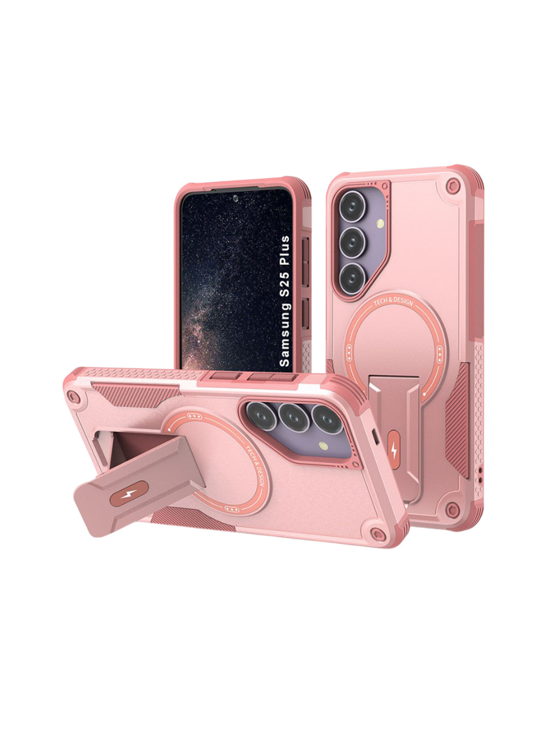 Luxury Kase Unisex Pink Samsung Galaxy S25 Plus 5G Back Cover with Portable Kickstand