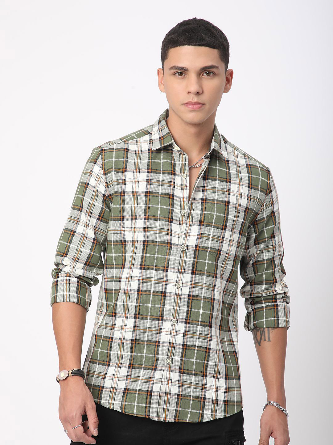 VASTRADO Men Timeless Tartanique Green Checkered Pure Cotton Shirt